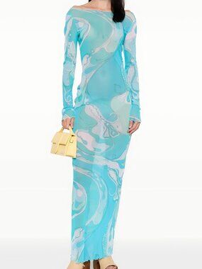Pucci Abito Tulle Long-Sleeve Sheer Maxi Dress